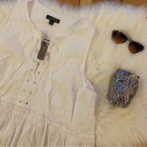 J Crew White Lace Front Tiered Swing Dress
